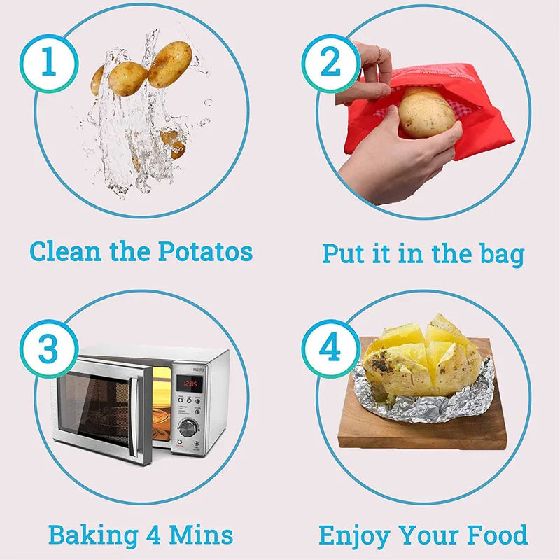 Microwave Potato Bag Reusable Express Microwave Potato Cooker Bag Baked Potato Cooker Perfect Potatoes 4 Minutes Red Baked P…