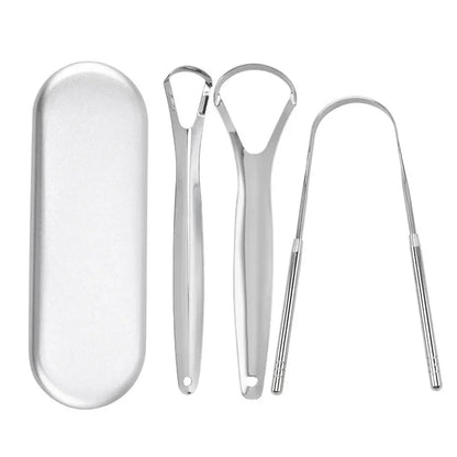 Premium 1pcs/3pcs Metal Tongue Scraper Cleaner for Adults & Kids Portable Stainless Steel Tongue Scrapers Brushes for Removi…