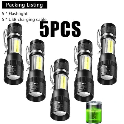 USB Rechargeable Mini Flashlight COB+XPE Portable Built-in Battery Zoomable Small Torch 3 Mode Camping Emergency Flashlights…