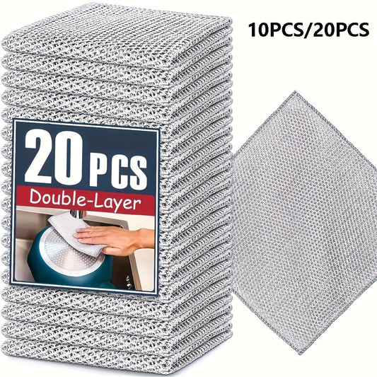 20-5pcs Thickened Steel Wire Cleaning Cloth Non-Scratch Double-layer Iron Microfiber Mesh Dishrag Washing Pot Rags Kitchen T…