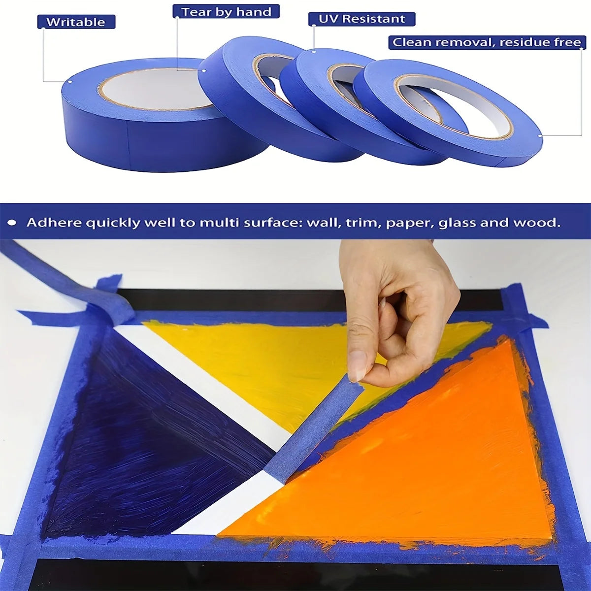 Blue Painters Tape, 1/2 inch,3/4 inch,1 inch,2 inch, Multi Size Painting Masking Tape, Clean Release Paper Tape for Home - i…