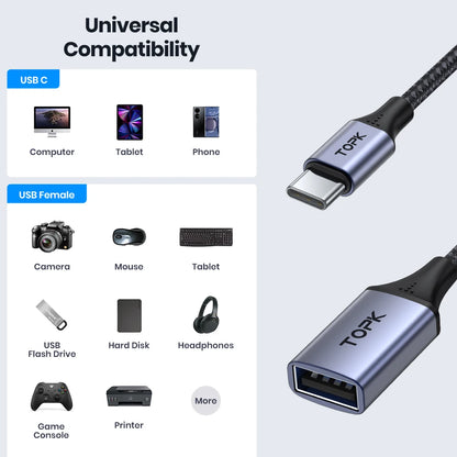 TOPK USB C to USB A Dapter OTG Cable Type C Male to USB 3.0 2.0 Female Cable for MacBook Pro Samsung Type C Adapter - image 5
