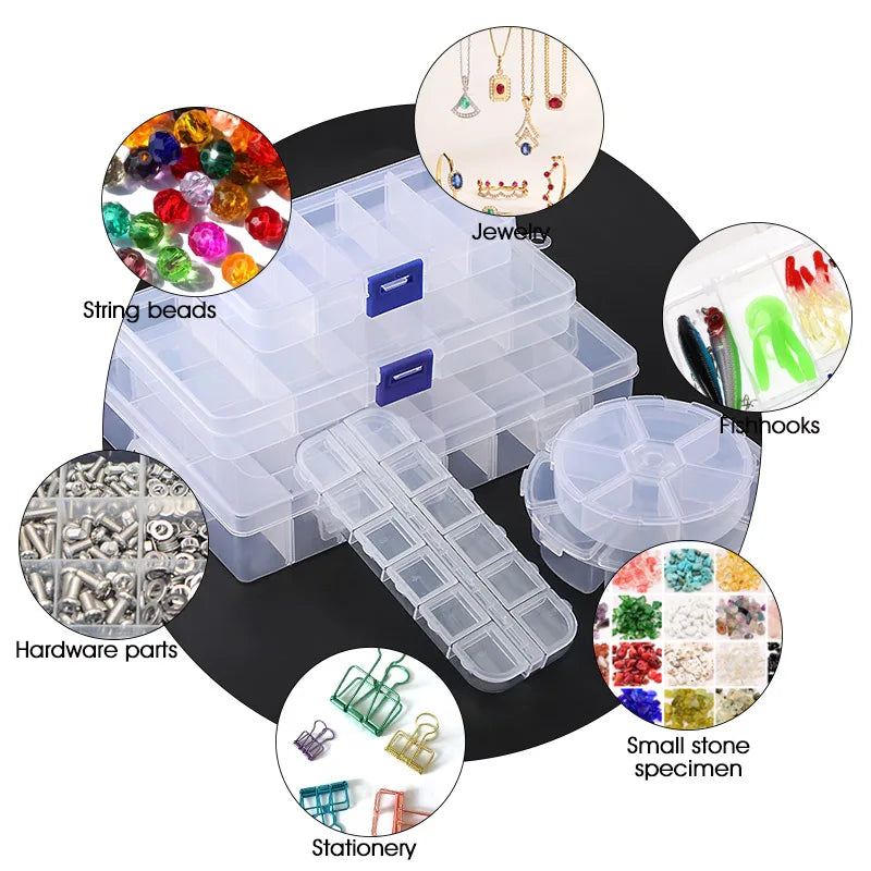 Transparent Plastic Storage Jewelry Box Compartment Adjustable Container For Beads Earring Box For Jewelry Rectangle Box Cas…