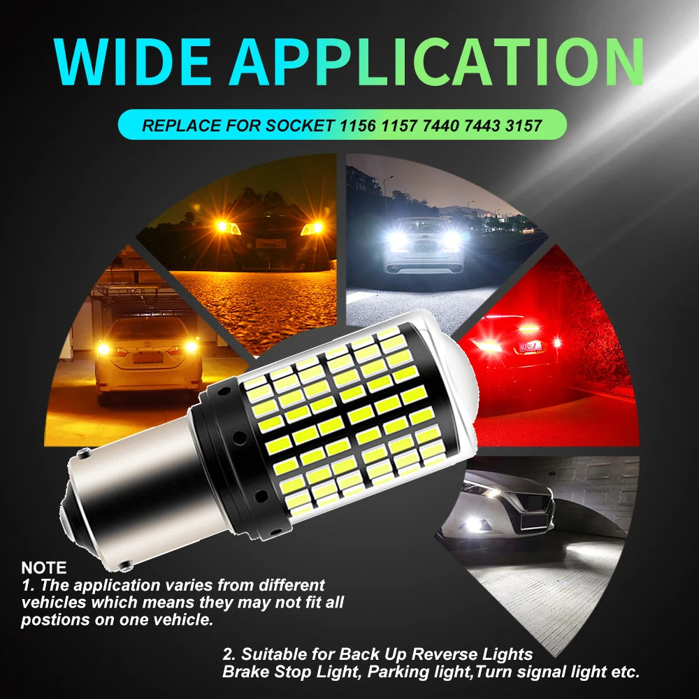 2pcs 1156 BA15S P21W BAU15S PY21W T20 7440 W21W 7443 T25 3157 1157 P21/5W W21/5W LED Bulbs 144smd Led Lamp Turn Signal Light…