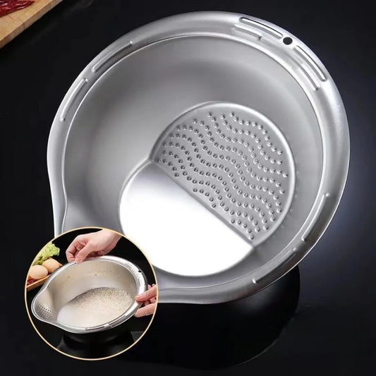 Rice Washer Strainer Bowl Stainless Steel Rice Washing Bowl Rice Sieve Colander Fruit And Vegetable Strainer Kitchen Tools